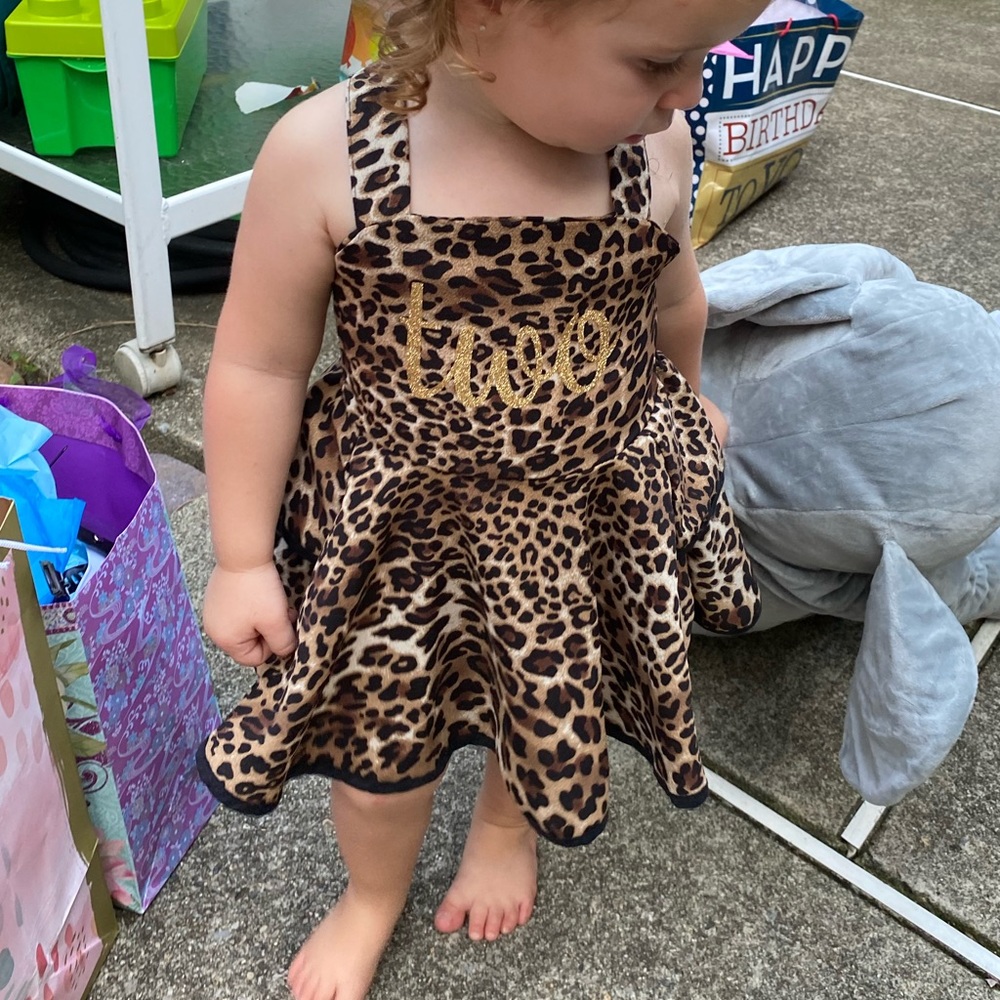 “Two” leopard toddler dress